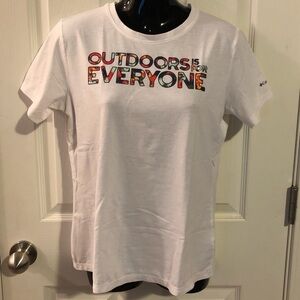 Columbia White Graphic T-Shirt with Colorful Text